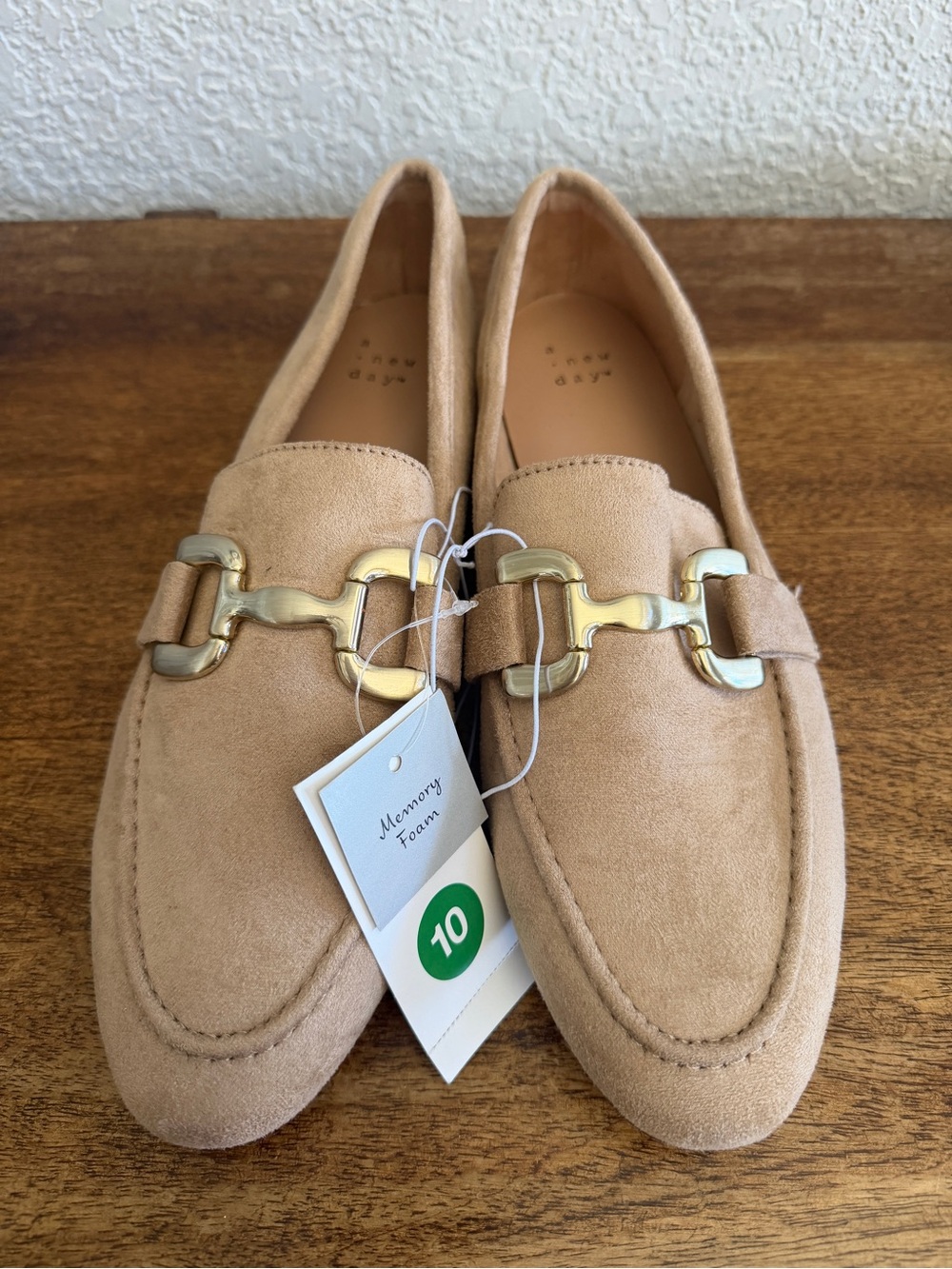 A New Day Women's Beige Suede Loafer Flats Memory Foam Comfort Buckle SZ 10